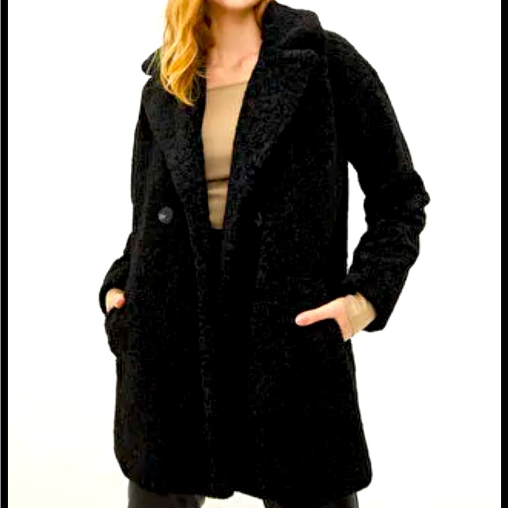 Zara TRF Collection Black Faux Fur teddy Coat Size XS